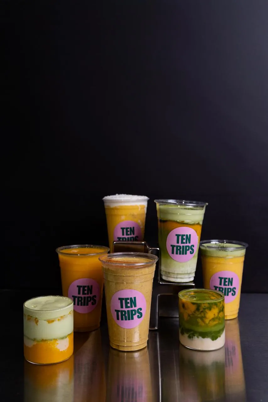 Ten Trips Cafe drinks lineup — smoothies and lattes in Kandivali East Mumbai