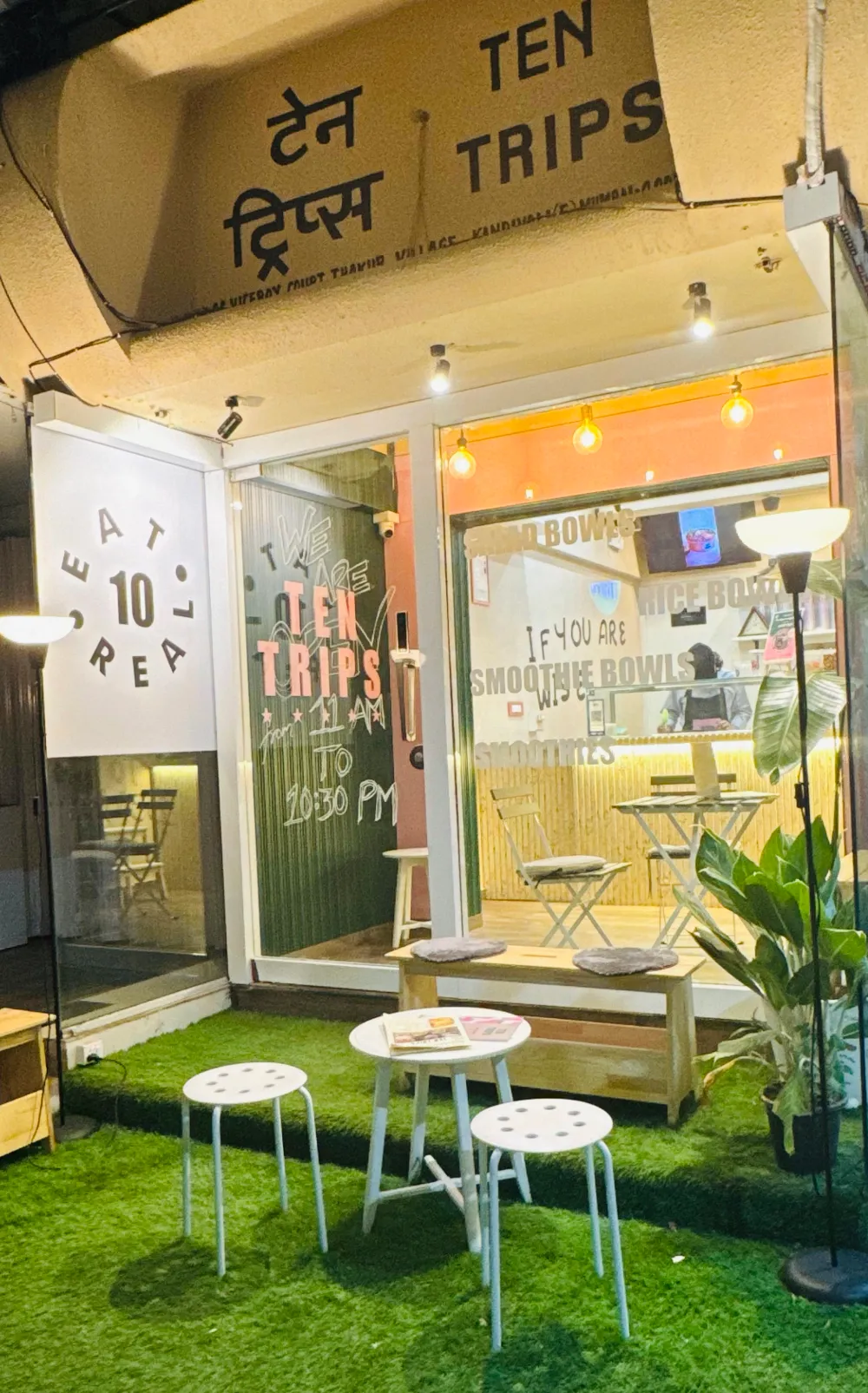 Ten Trips Cafe storefront in Thakur Village, Kandivali East, Mumbai